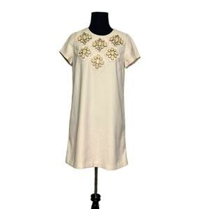 Karta beige jeweled stones embellished shift mini dress size small